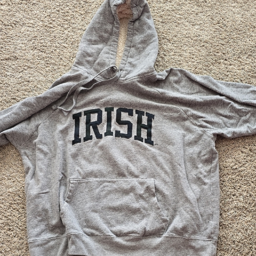 Notre Dame Gray Hoodie Size Large Sherpa Lined Hood